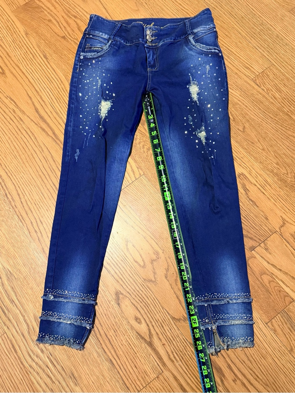Duchess Jeans Y2K Rhinestone Distressed Skinny Jeans High Rise Stretch Denim 12 - Picture 6 of 12